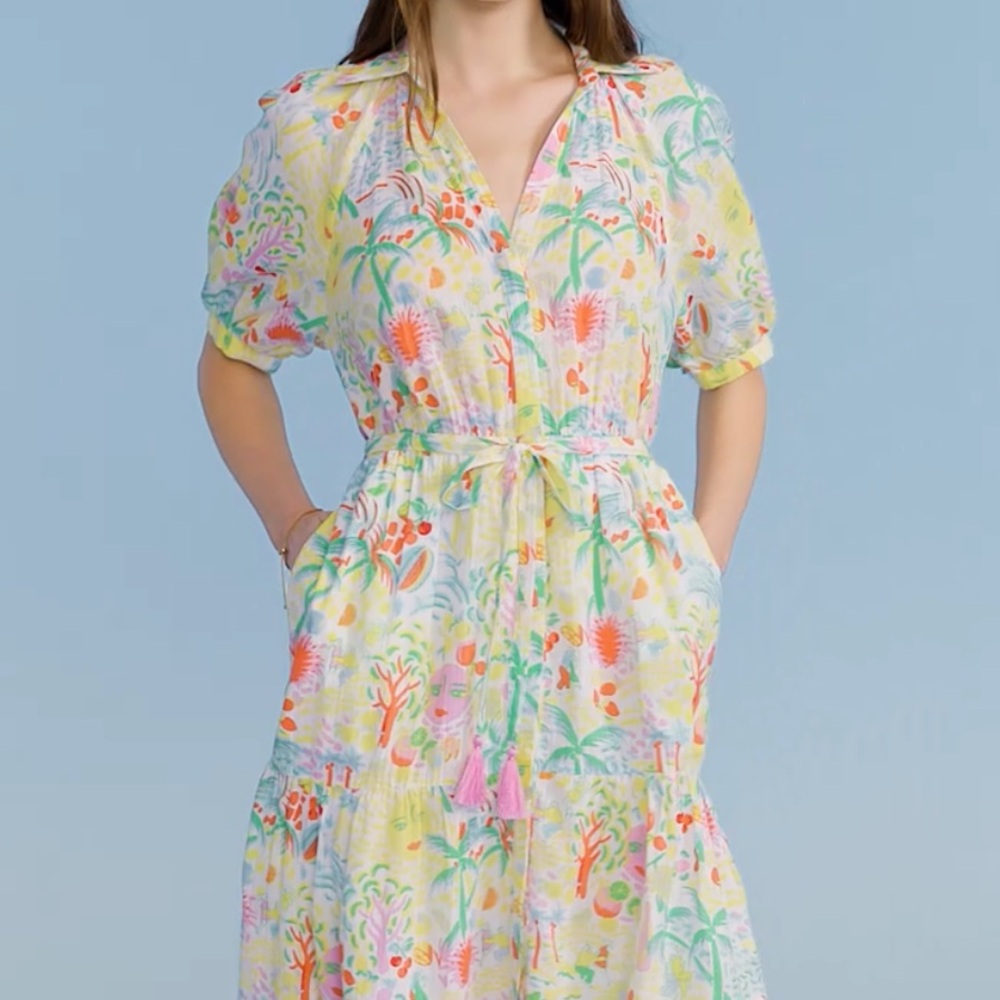New Roller Rabbit Vacation Short Sleeve Maxi Dress Yellow/Green Size M - Picture 7 of 10